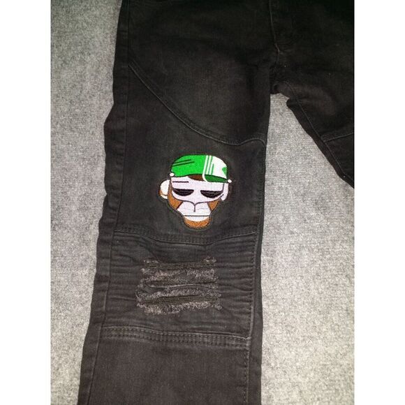 Bart Simpson Jeans Men Sz L Black Straight Leg Embroidered Zippers Streetwear‎ - Picture 3 of 8